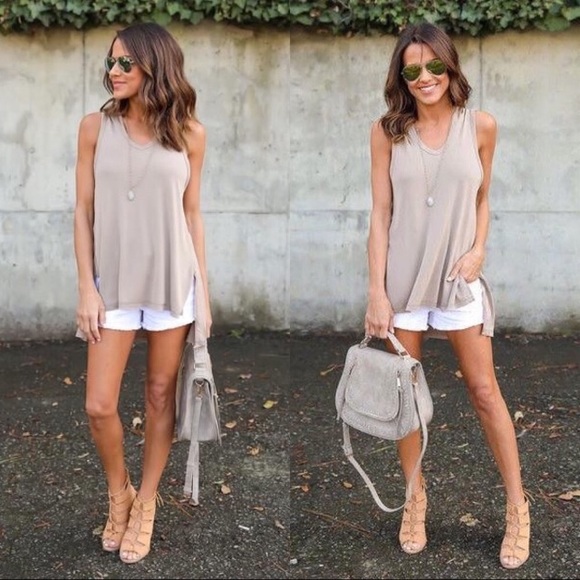 Tops - High Low Sleeveless Hoodie Top Cream